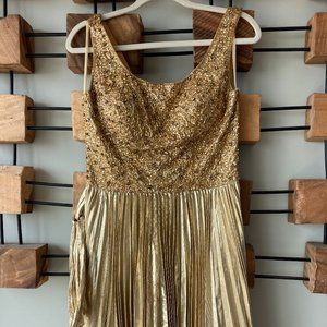 Jovani Gold Sequin Jewel Pleat Short Dress Women's 4 Small